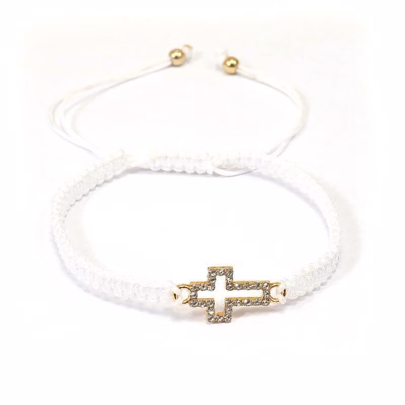 Bracciale a maglia con croce bianca