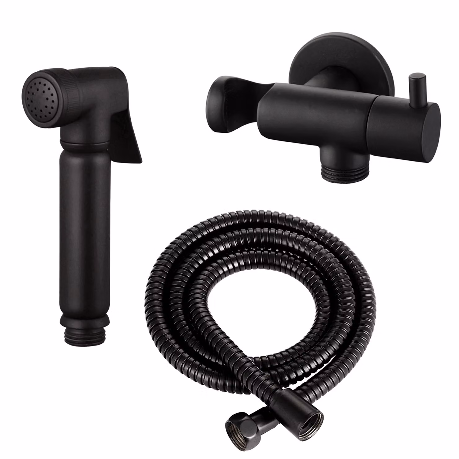 Set completo WC/bidet con doccetta e valvola di chiusura - Rotondo in nero opaco
