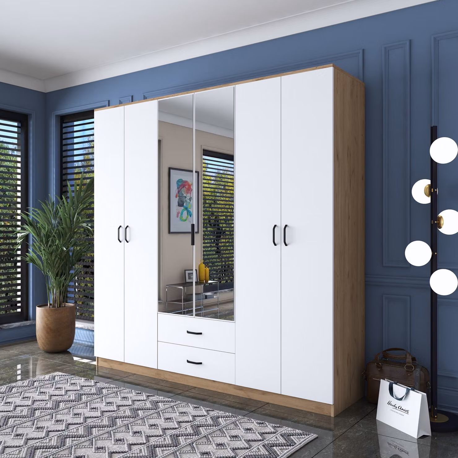 Skye Decor, BA130 - 3049, armadio, noce, pannello truciolare rivestito al 100% in MELAMINA di classe E1, 210 x 51,5 x 210 cm