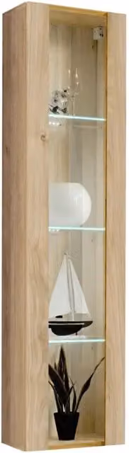 Vetrina FLY 1 porta in vetro - Colore rovere chiaro - LED