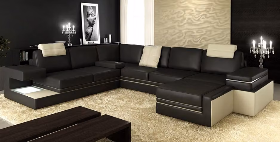 Wohnlandschaft XXL Ecksofa Polster Eck Ecke Sitz Garnitur Sofas Leder LED + USB