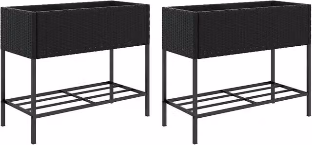 2 pz Fioriere | Cassetta per fiori | Vaso da Giardino con Ripiani Nere 90x40x75cm Polyrattan