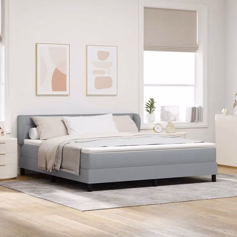 Letto a molle con testiera vidaXL in tessuto Grigio, L: 180 cm, P: 200 cm, H: 103,5 cm