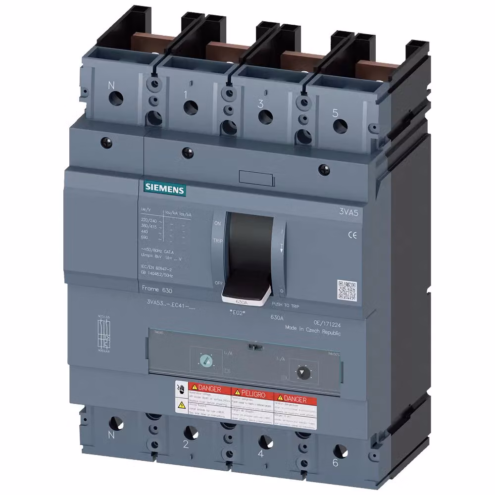 Interruttore di potenza Siemens 3VA5 UL, telaio 400, classe di capacità di interruzione C, 100 kA a 480 V, a 4 poli, 3VA53307GF410AA0
