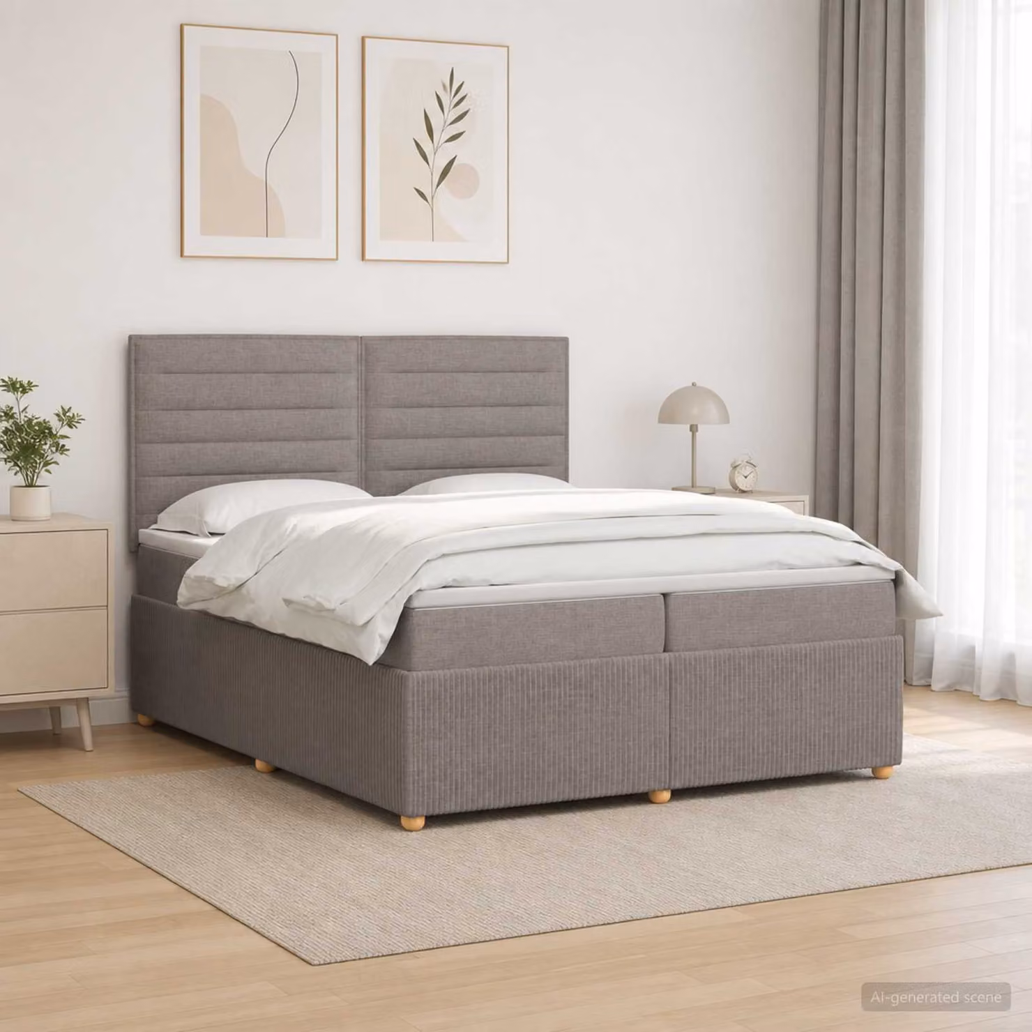 Letto box spring con materasso vidaXL in tessuto beige e grigio, L/P: 200 x 200 cm