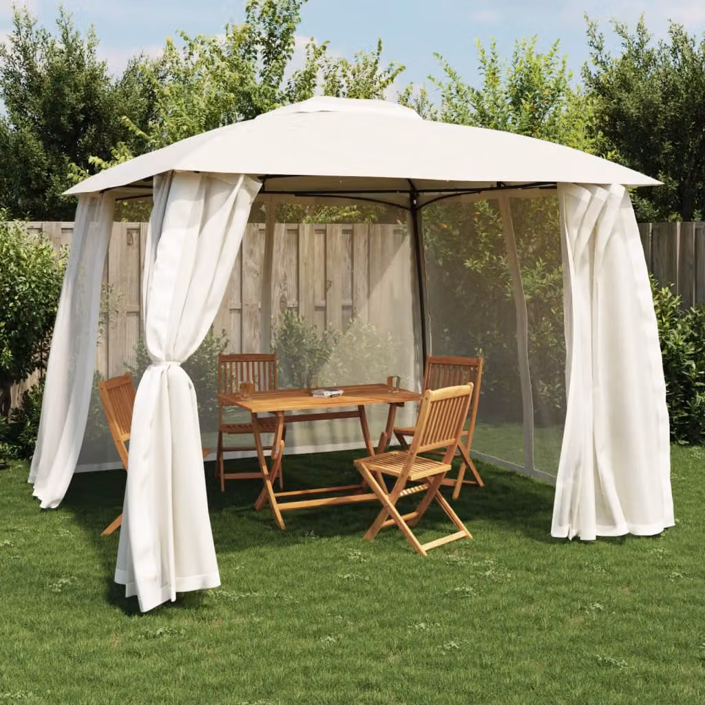 vidaXL Gazebo con Tetto a Capanna in Acciaio e Poliestere, L/P: 293 x 293 cm, Colore Beige