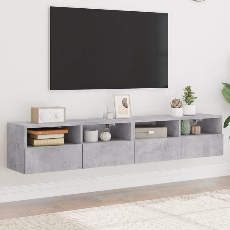 Set di 2 mobili TV da muro vidaXL in legno e MDF, stile moderno, colore grigio cemento, L 80 x P 30 x H 30 cm