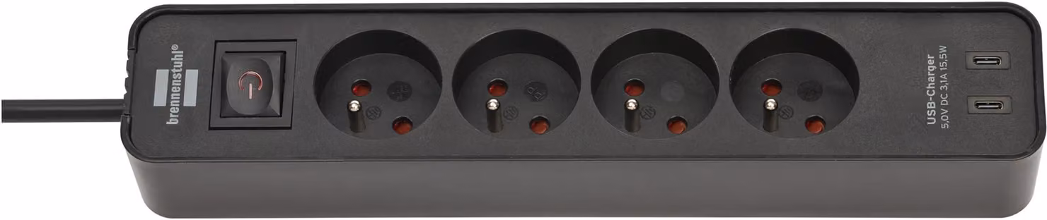 Brennenstuhl Ecolor, ciabatta multipresa a 4 prese con porta di ricarica USB-C