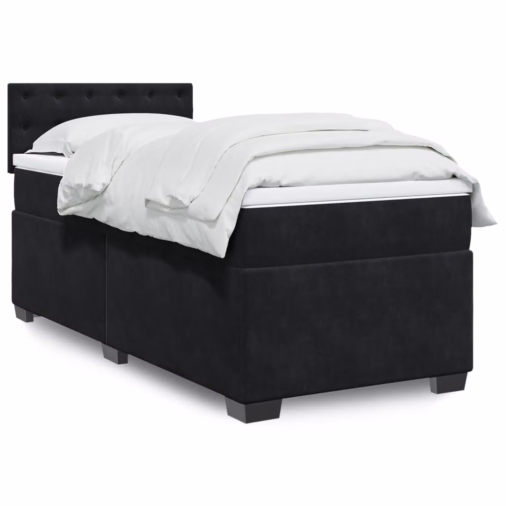vidaXL Giroletto a Molle con Materasso in Velluto Nero L/P: 100 x 200 cm – 1