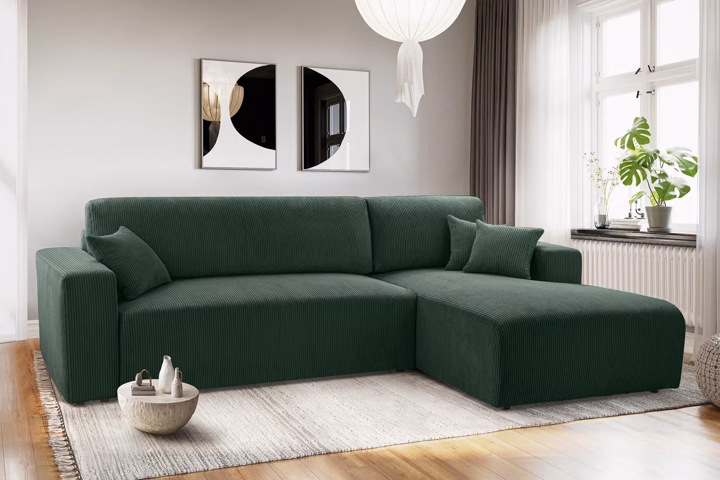 AX LIVING Catea divano letto angolare con rete R - Divano angolare verde scuro 279 cm