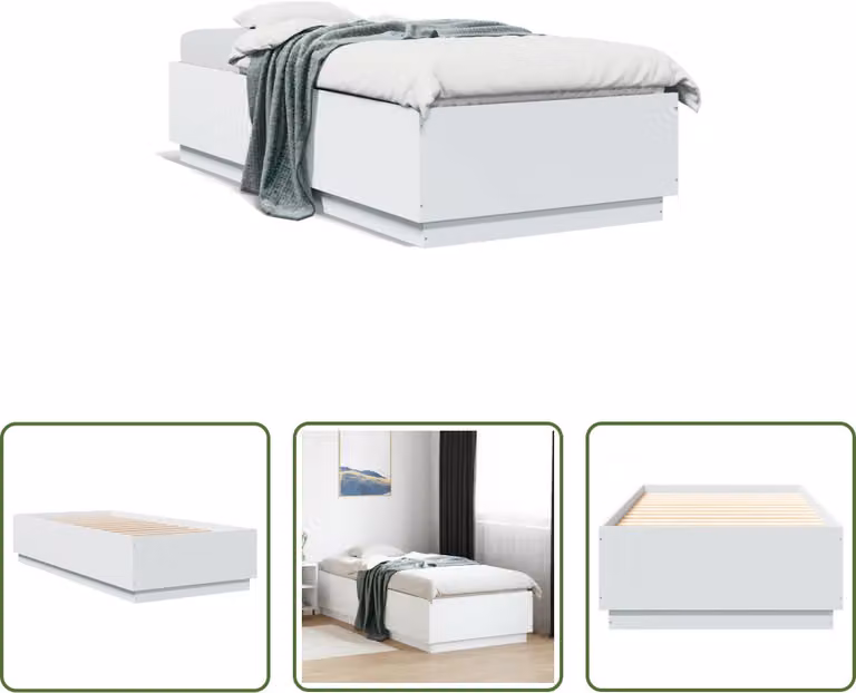 The Living Store Struttura letto bianca 90x200 cm in materiale ligneo