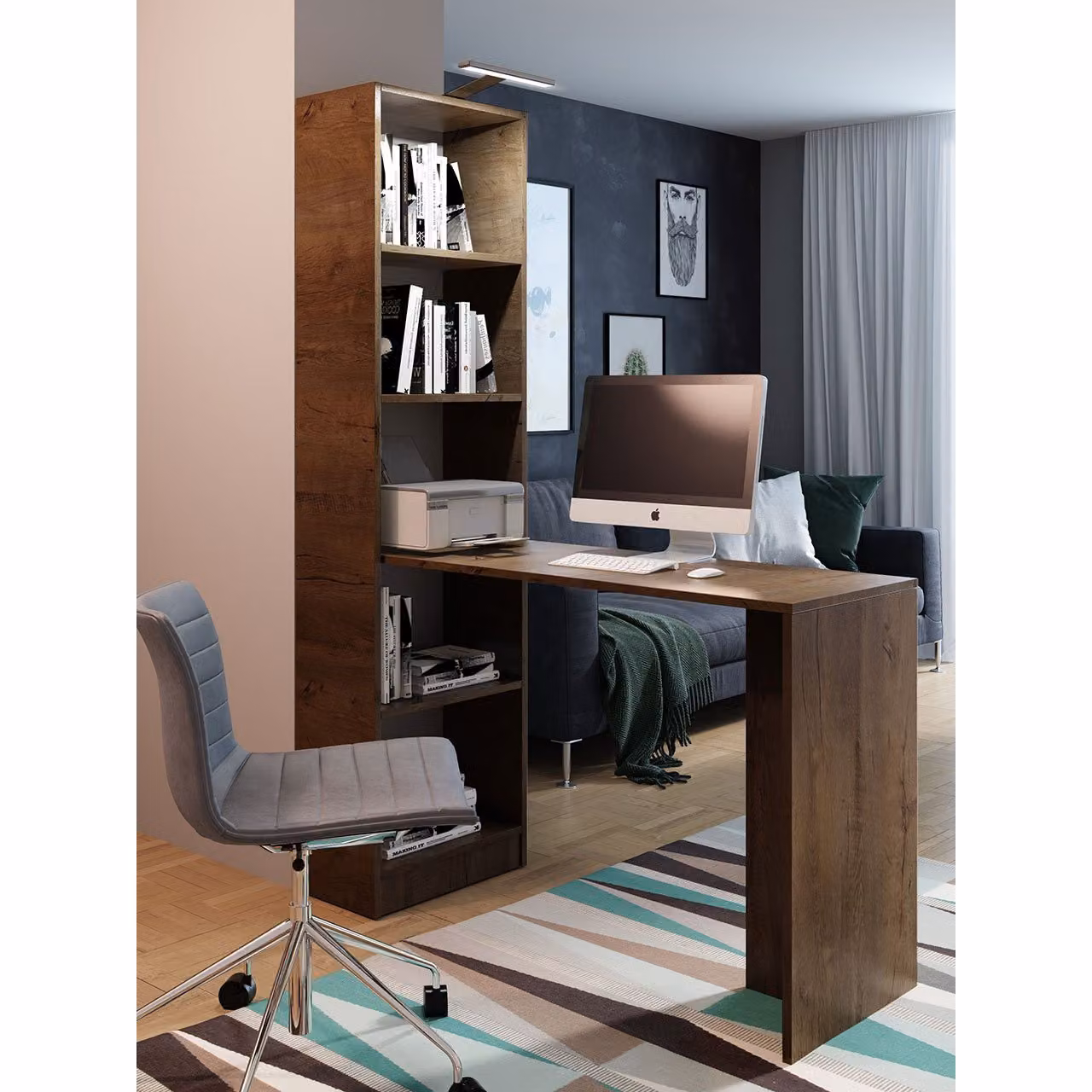 Scrivania universale con illuminazione a LED BROGAN - frassino scuro