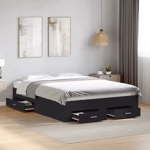 Giroletto con Cassetti-Struttura Letto con contenitore Nero 135x190 cm in Legno Multistrato 415981