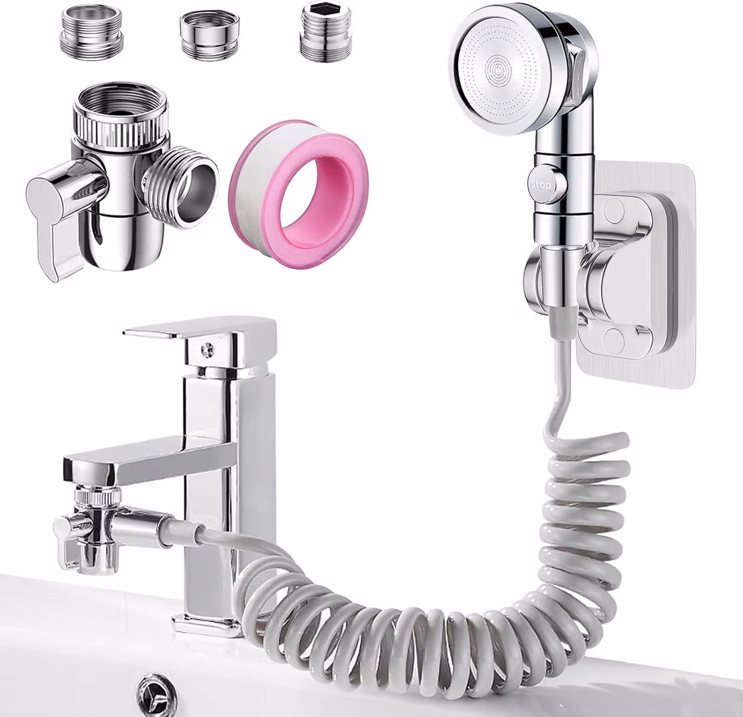 Set di soffioni per lavabo, doccetta con 3 modalità, soffione telescopico con tubo flessibile da 3 m e adattatori per rubinetti G1/2 / M22 / M24, per lavare i capelli, fare la doccia al cane e altro ancora (rubinetto non incluso)