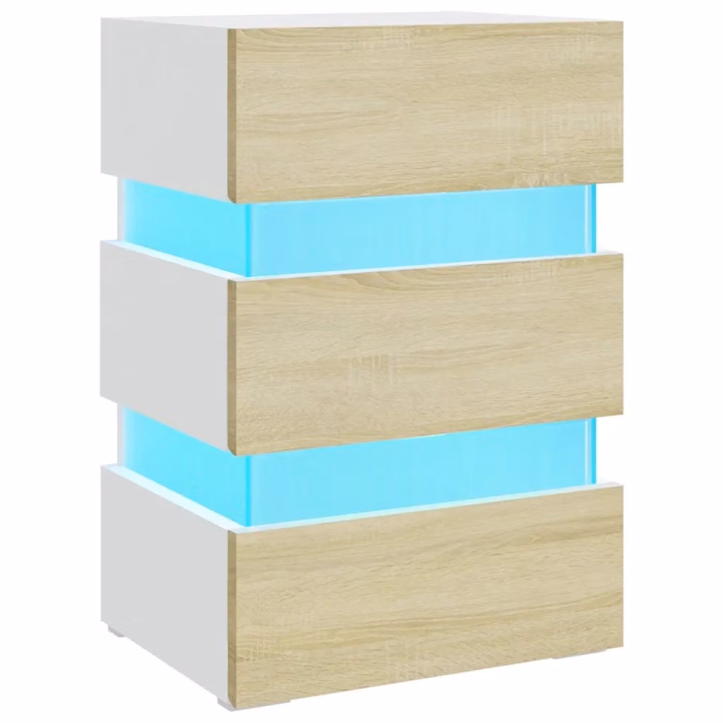 Comodino moderno con luci LED vidaXL in legno bianco e beige L 45 cm, P 35 cm, H 67 cm – 2