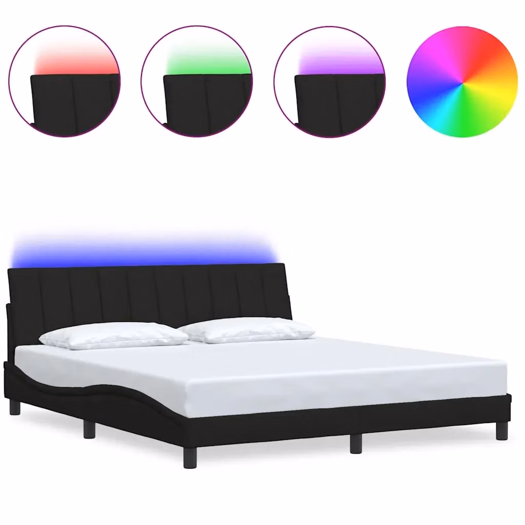 vidaXL Giroletto Hanko Nero in Tessuto con Illuminazione Sotto il Letto e Porta USB 180x200 cm – 2