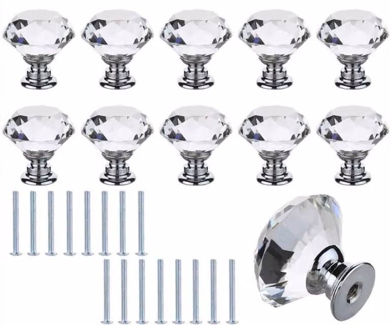 Set di 10 pomelli trasparenti per mobili con viti