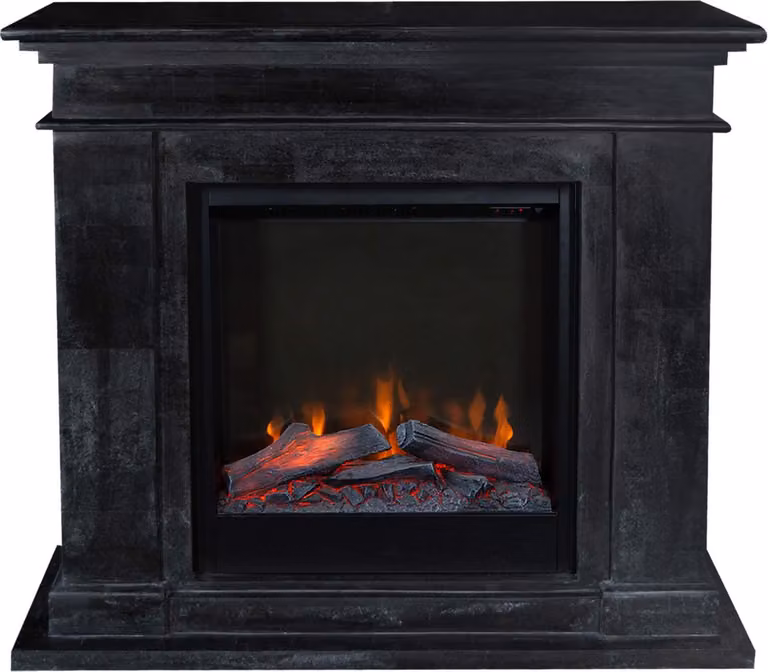 Caminetto elettrico Xaralyn - Kos ELE-SBU - pietra naturale nera - riscaldamento 1500 watt - con telecomando - caminetto da incasso incluso - caminetto decorativo
