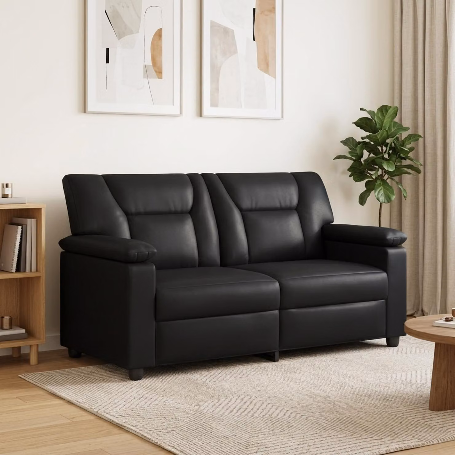 Divano moderno vidaXL in similpelle nero con struttura in metallo L/P/H: 171 x 85 x 93 cm