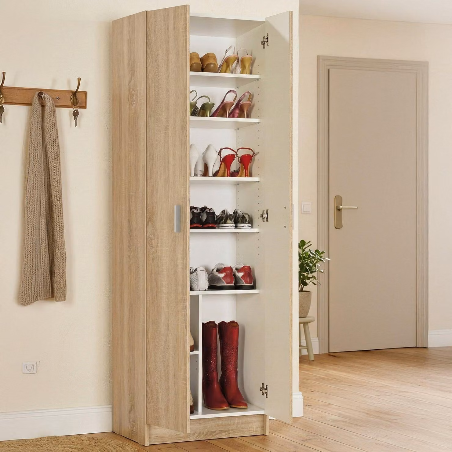 Dmora Armadio Multiuso 2 Ante Altiplano 37x180h cm Marrone Rovere, 2 Ante 8 Vani