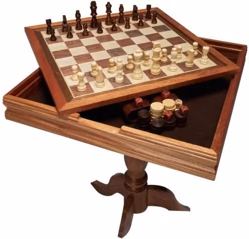 Set da tavolo 3 in 1 VEVOR in legno laccato marrone per scacchi, dama e backgammon, L: 67,5 cm, P: 65 cm, H: 65 cm