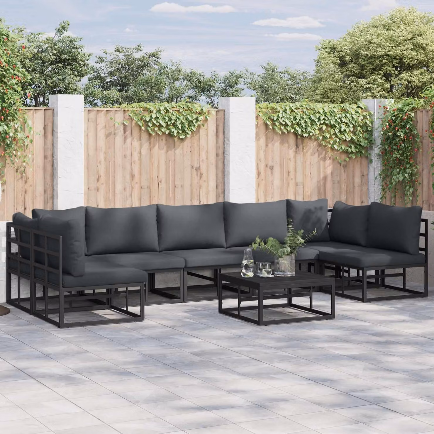 Maison Exclusive - Set da giardino composto da 7 pezzi, divano, colore nero, struttura in alluminio