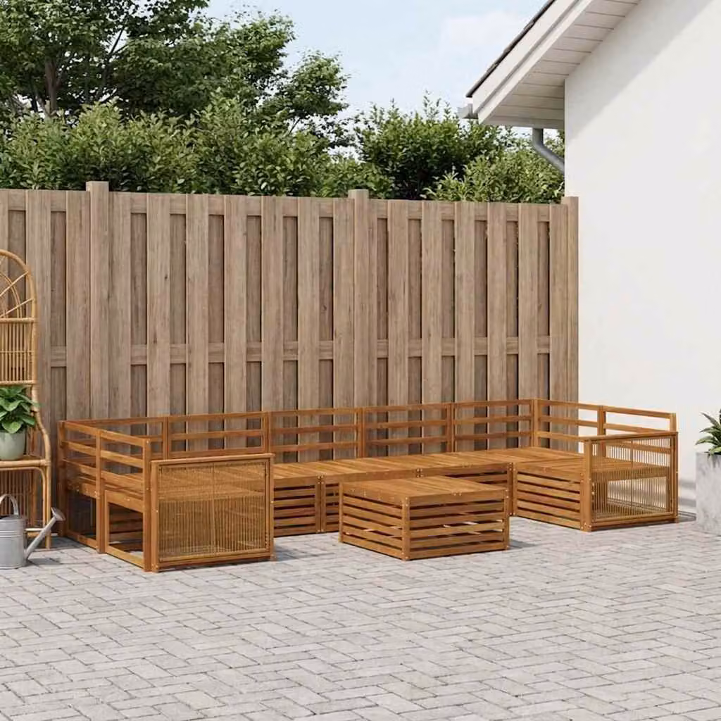 vidaXL Set di divani da esterno 8 pz in legno di acacia massello marrone con cuscini e tavolino da caffè coordinato