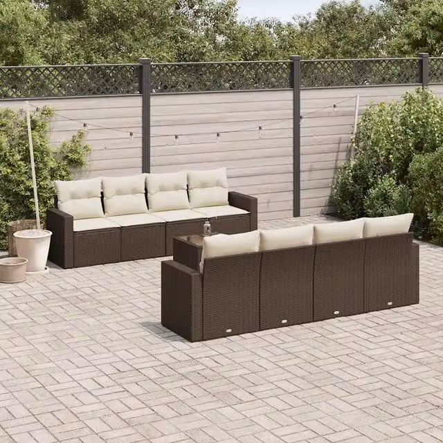 Set Divani da Giardino 9pz con Cuscini Marrone in Polyrattan 3251090