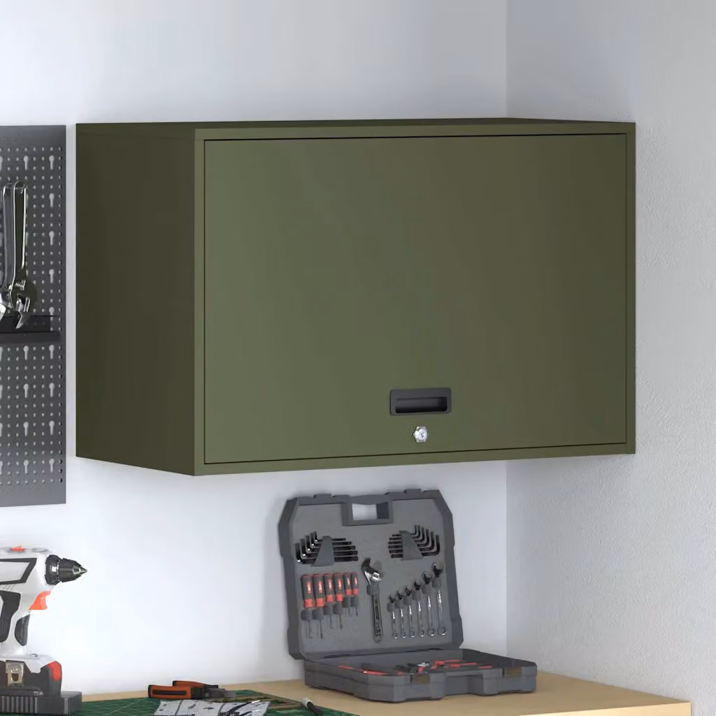 Armadio a muro per garage vidaXL Oliver verde con ante pieghevoli in metallo e legno L: 80 cm, P: 40 cm, H: 53 cm