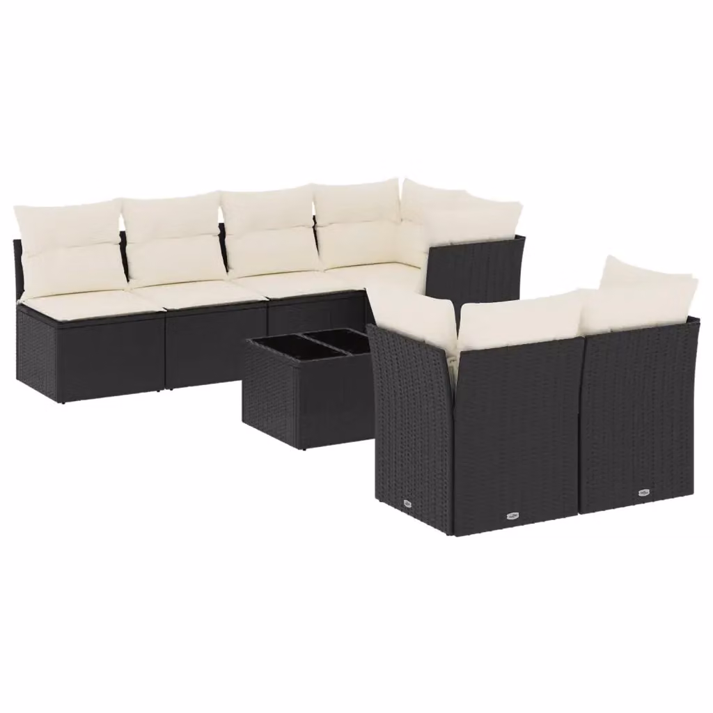 vidaXL Set Divani da Giardino a L con Polyrattan e Cuscini, 8 Pezzi, Nero e Bianco – 2