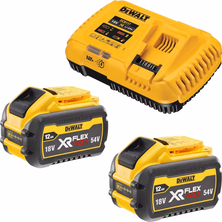 Set iniziale con batteria DeWalt DCB 117 Y2 18 V, caricabatterie 12 A + 2 batterie DCB 548 da 12,0 Ah