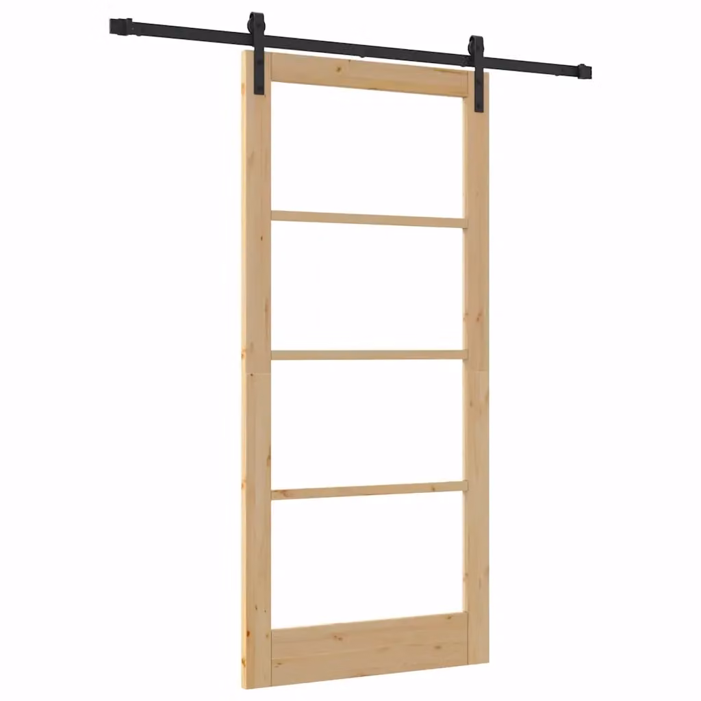 Porta scorrevole moderna vidaXL ORKDAL in legno e vetro, Naturale e Nero, L: 93 cm, H: 202 cm – 2