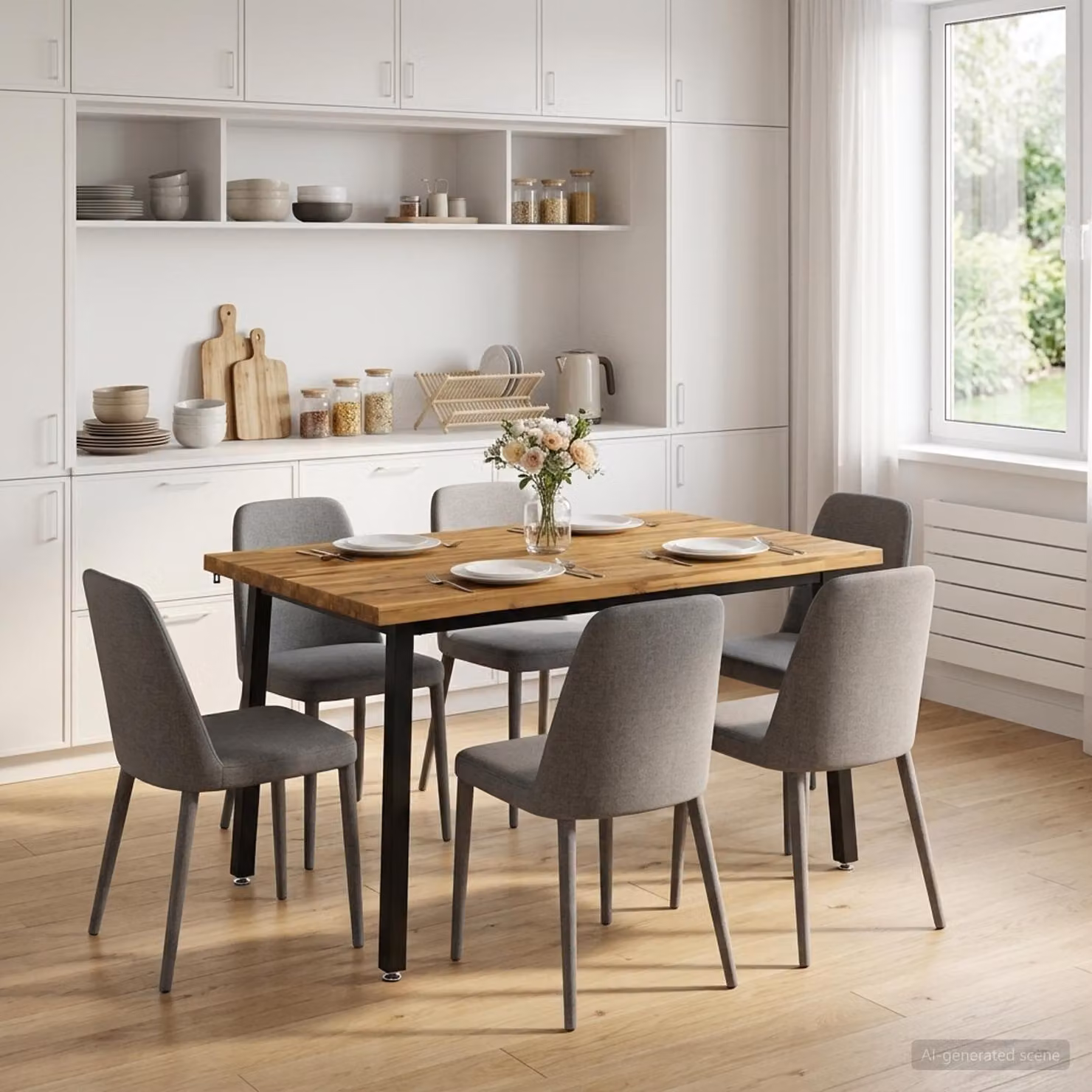 Tavolo da pranzo moderno vidaXL in legno di acacia con bordo naturale, L/P/H: 90 x 55 x 75 cm, Bianco, Nero e Marrone