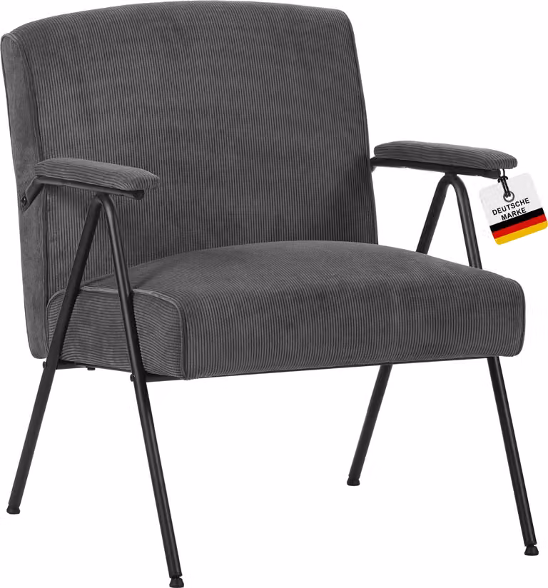 Poltrona vintage di design Albatros Stanford, rivestimento in tessuto di corda di alta qualità in grigio, molle a S molto confortevoli, poltrona reclinabile per soggiorno, camera da letto o come poltrona TV