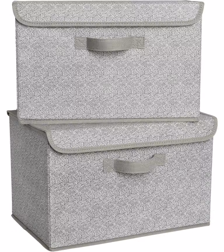 Scatole di stoccaggio con coperchio, in tessuto, 2 pezzi, grigio, 43x30x29 cm