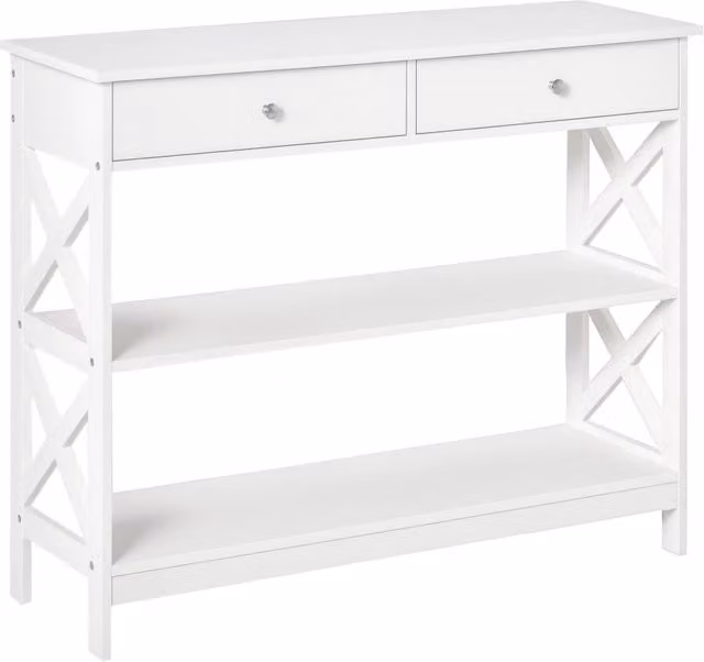Consolle da ingresso Xylo bianca con 2 cassetti e 2 ripiani, L 100 x P 30,5 x H 80 cm
