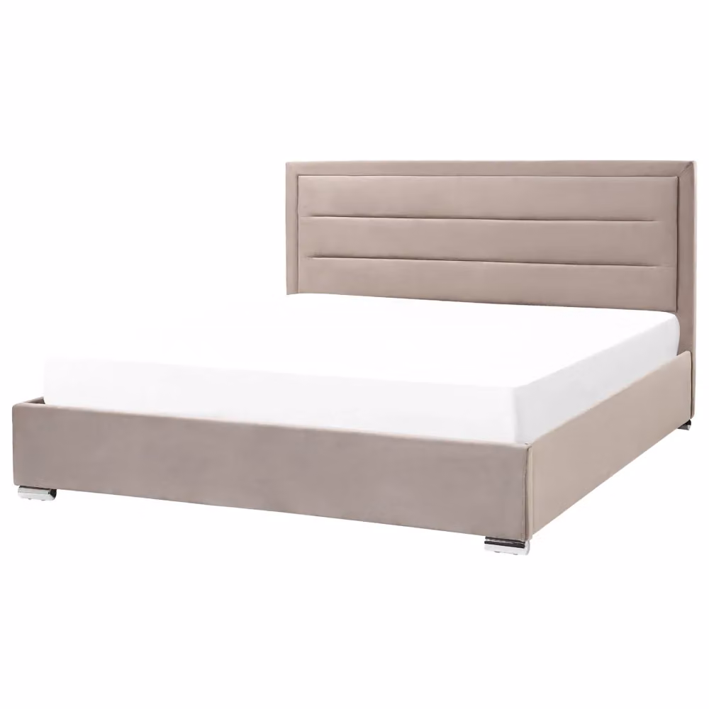 Letto matrimoniale Beliani in velluto beige con contenitore e design moderno, L/P: 180 x 200 cm – 2