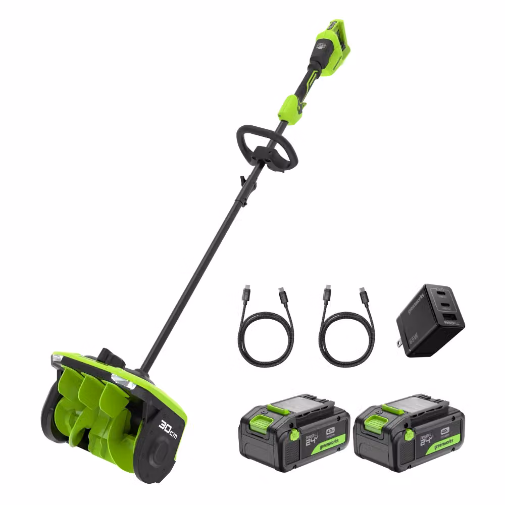 Spazzaneve Greenworks POWERALL 48V a stadio singolo colore verde con 2 batterie ricaricabili da 4Ah