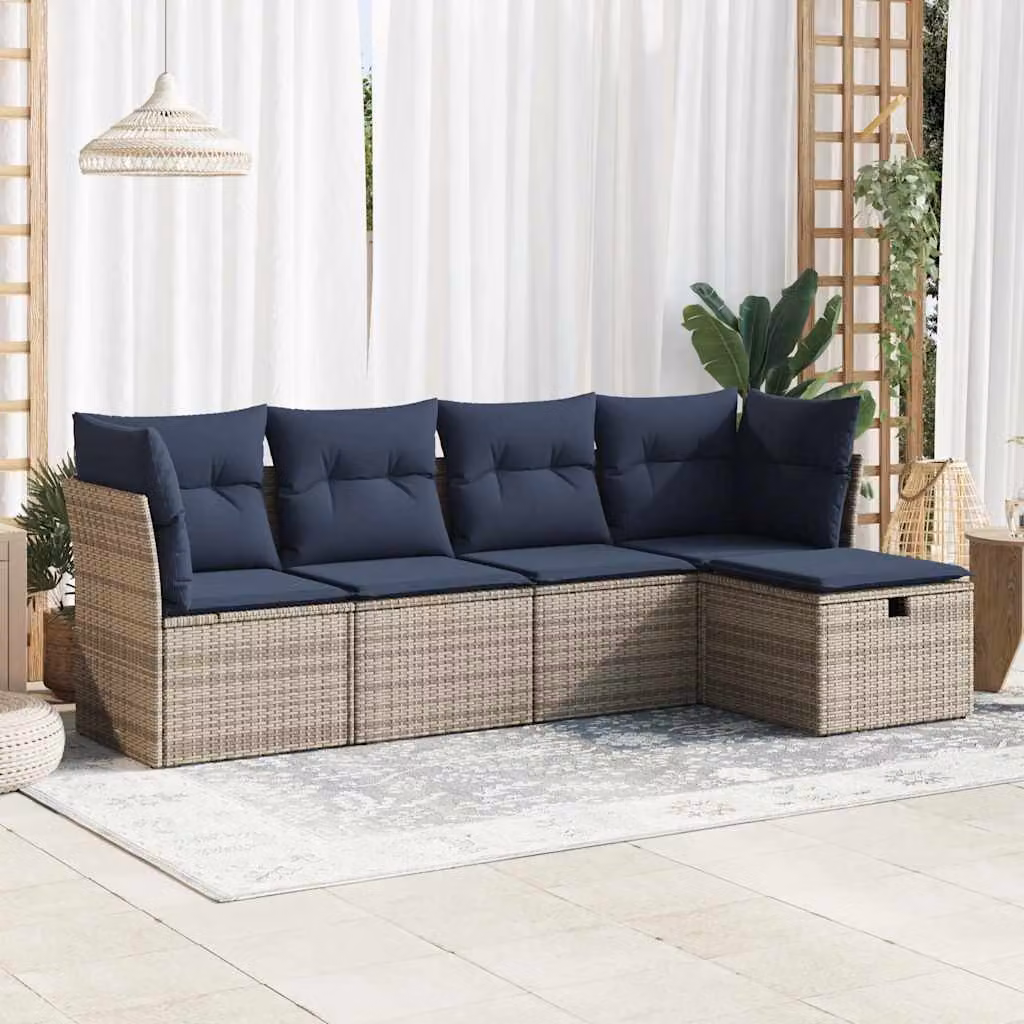 Set Divano da Giardino vidaXL a Forma di L in Polyrattan con Cuscini Blu e Grigio