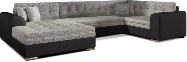 Divano panoramico convertibile CALDERO MEUBLORAMA a 5 posti con angolo sinistro, grigio e nero, forma a U con funzione letto e cuscini inclusi, L: 338 cm, P: 189 cm, H: 78 cm