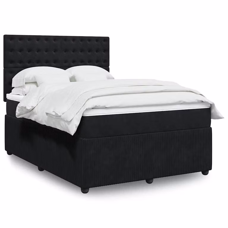 vidaXL Giroletto a Molle con Materasso Ibrido in Velluto Nero L/P: 160 x 200 cm
