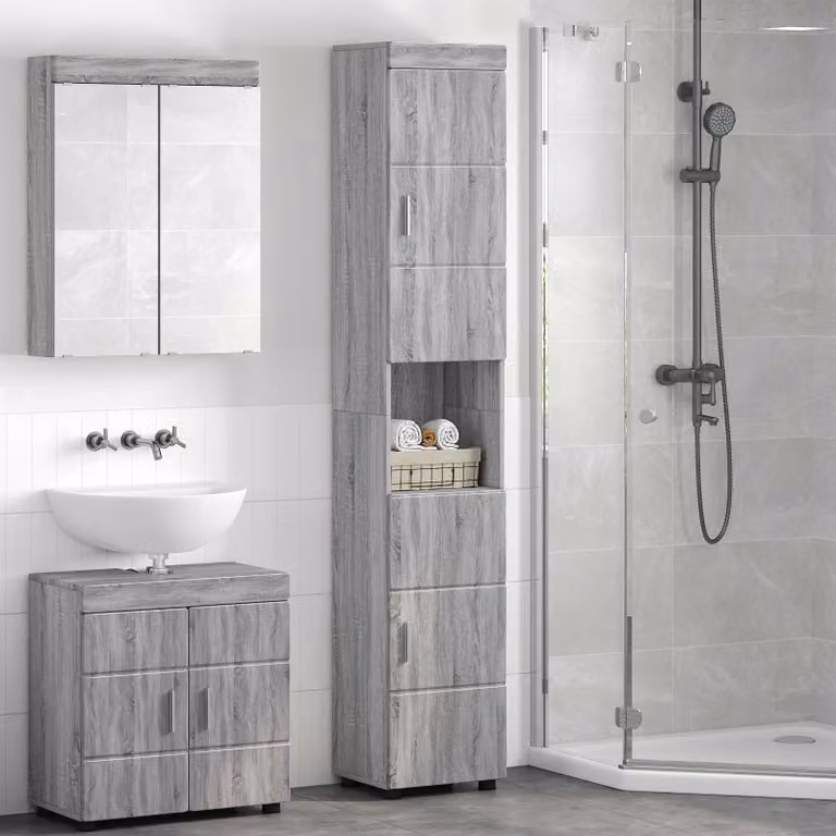 Set di armadi da bagno vidaXL TULUM moderno in grigio Sonoma con ante a cerniera e ripiani interni L/P/H: 37 x 31,5 x 203 cm