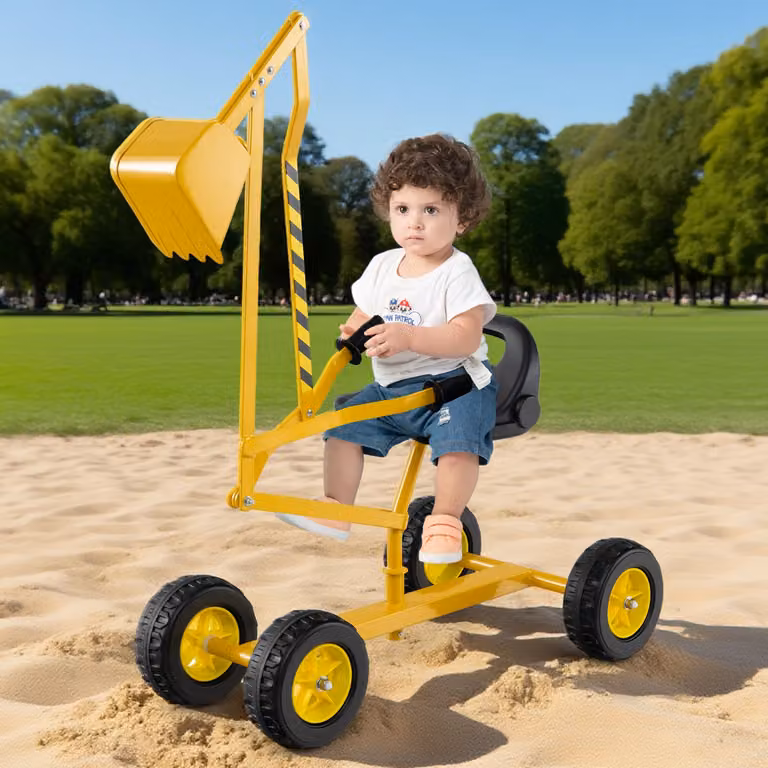 Escavatore elettrico Costway per bambini con comandi a due mani e pala flessibile, modello con schienale ergonomico, Giallo