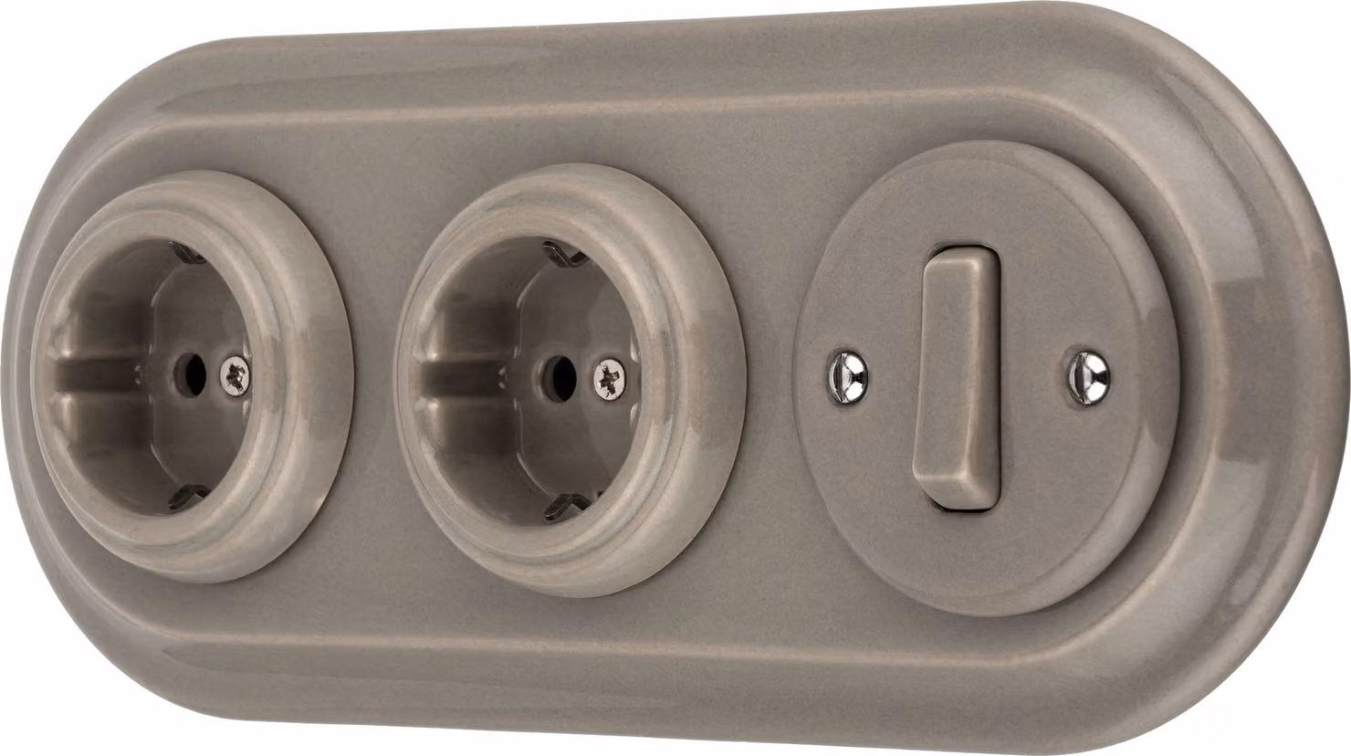 Presa di corrente retrò in porcellana da incasso, interruttore, 3 vie, All-in-One, Serie SET PR1 grigio beige