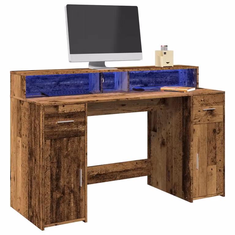 Scrivania da gaming vidaXL in legno marrone con luci LED L: 140 cm, P: 55 cm, H: 91 cm