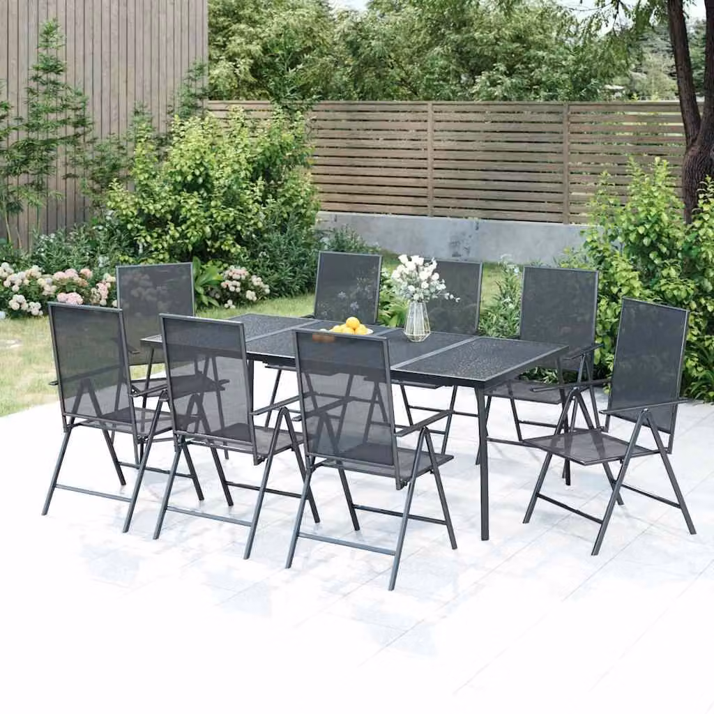 vidaXL Set da Pranzo da Giardino Moderno in Acciaio Antracite, 9 Pezzi