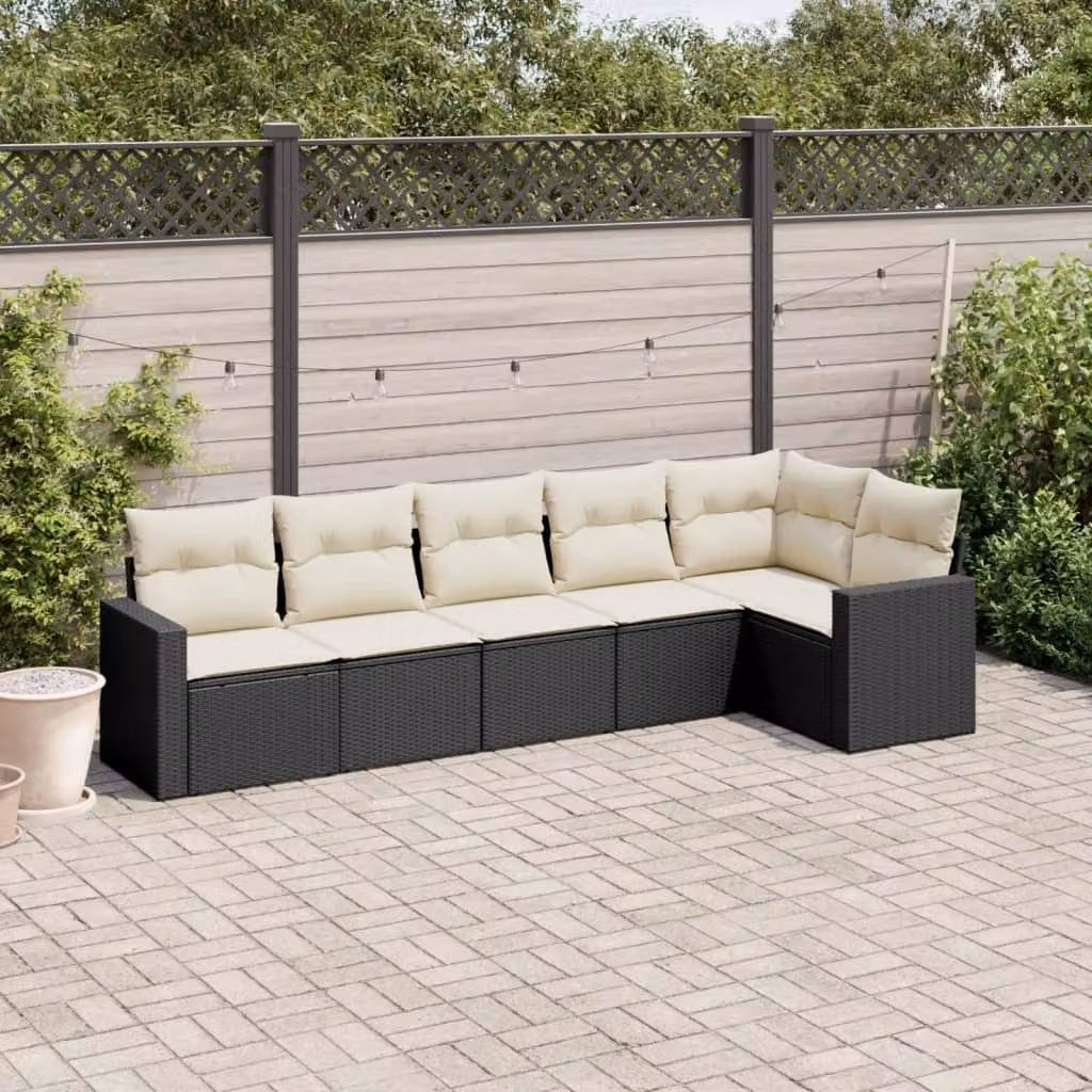 Maison Exclusive - Set da giardino 6 pezzi con cuscini in polyrattan nero