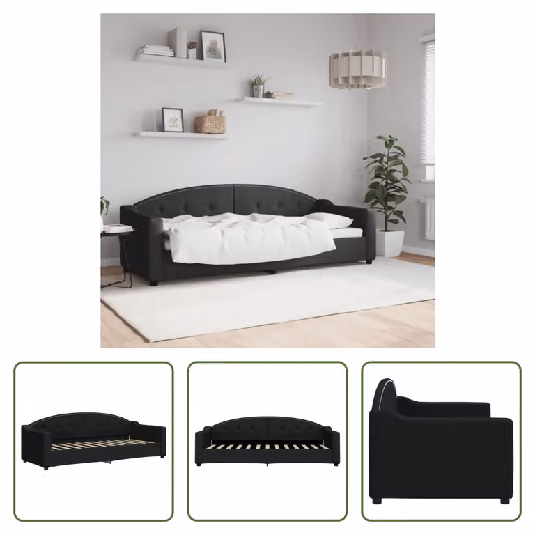 The Living Store letto da giorno nero 80x200 cm in tessuto