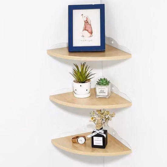 Set di angolari in legno con mensola da parete sospesa - Angolari rustici per libreria a muro - Angolari decorativi