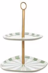 Alzata decorativa a 2 piani DONYA Verde e Bianco L: 27 cm, P: 31 cm